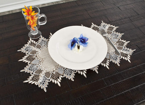 Set 2 (13Wx20L) LINENS ART AND THINGS Lace Placemats Neutral Earth Tones Dresser Scarf Coffee Table Runner End Table