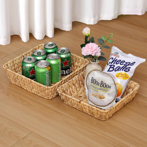 2 Pack, Set Small Wicker Basket Tray Small Rattan Basket for Gifts,Entryway Console,Tabletop,Office | Woven Wicker