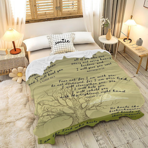 60''x80'' AMITAYUS Tree Healing Scripture Bible Verse Fleece Throw Sympathy Prayer Blanket Religious Christian