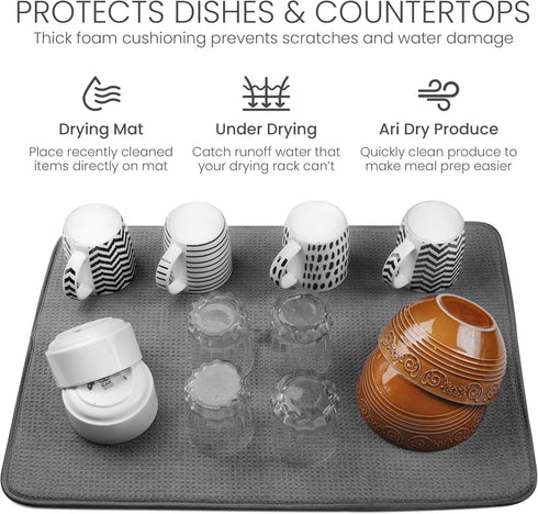 Bellemain XXL Dish Mat, 24" x 17" Microfiber Drying Mat, Super Absorbent, Gray
