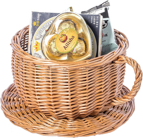 Wicker Saucer Coffee Mug Cup, Decorative Gift Basket, Desk Organizer
