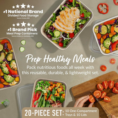 20-Piece 1-Compartment Bentgo Prep - Reusable Meal Prep Containers with Lids, PFAS & BPA Free Materials, Durable