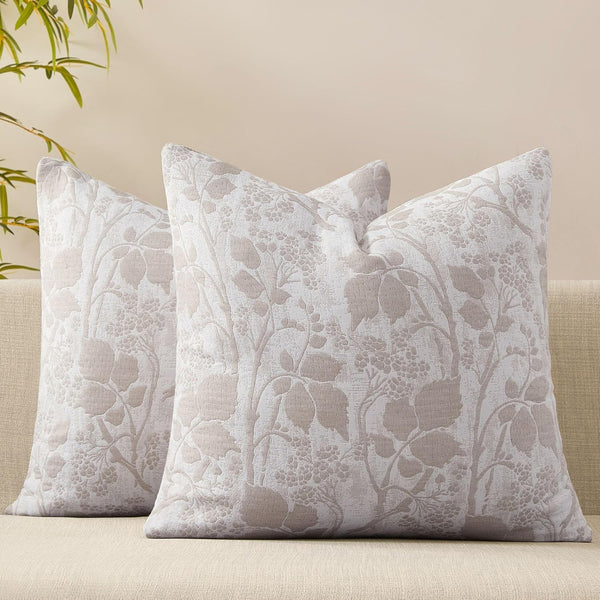 Bailix Floral Throw Pillow Covers 18x18 Set of 2 Vintage Jacquard Accent