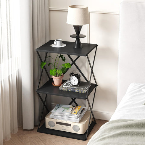 3-Tier ET-03BK End Table Small Side Table Tall Bedside Night Stand with Storage Sofa Side desks for Living Room Bedroom