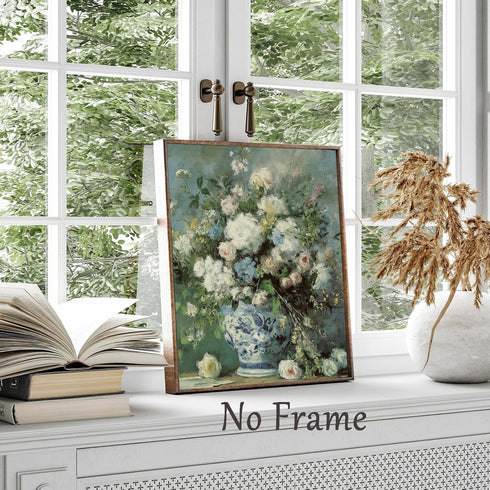 Still Life Flower Wall Art, Vintage Floral Oil Painting Print, Farmhouse Floral Pictures, 16x20in No Frame
