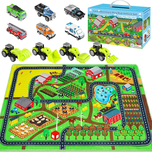 Mfmiudole Set 10 (4 6 Community 39.4"x59" Farm Play Rugs Gift - Vehicles Construction Trucks + Cars), Traffic Rug