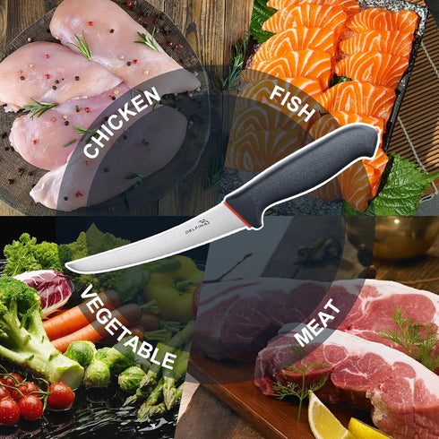 DELFINA 6 Inch Boning Knife for Meat Cutting, Semi-flexible Curved Blade, Premium Stainless for Kitchen