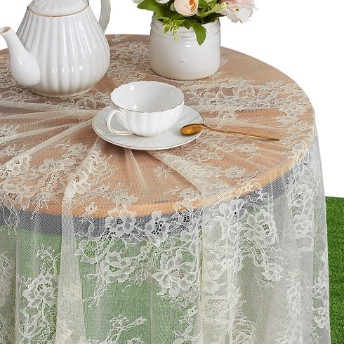 Fanqisi Ivory Lace Tablecloth 60x120 Inches, Classic Wedding Lace Overlay Party Table Cover for Decoration