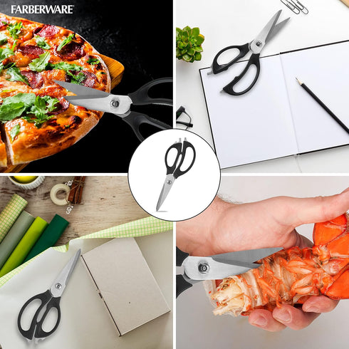 Farberware 4 in 1 Multipurpose Kitchen Scissors, Stainless Steel with Blade Cover, Black