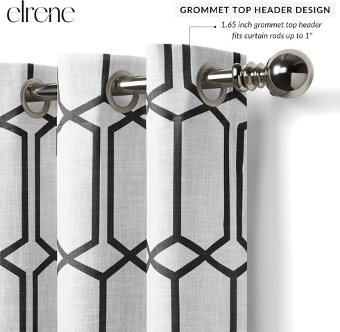 Elrene Home Fashions Kaiden Geometric Room-Darkening Window Curtain, Single Panel 52" W x 95" L, Black