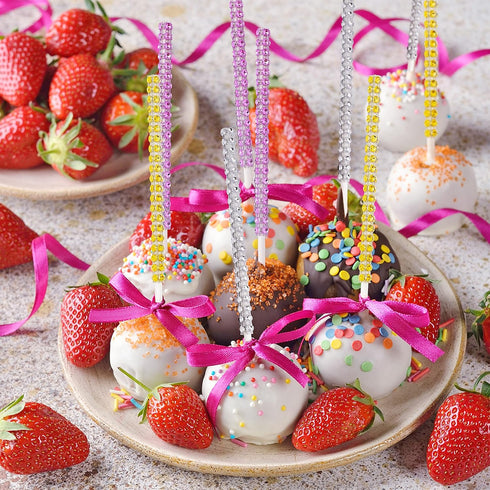 25 PCS Bling Cake Pop Paper Sticks - Glitter Rhinestone Lollipop Treat Sticks for Dessert Table Party