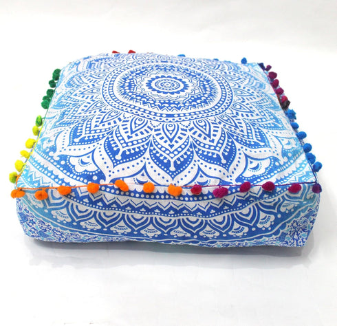 18" CRAFT KALA Square Large Hippie Mandala Meditation Floor Ottoman Pillow Cushion Pouf Cover Square Poufs Bohemian