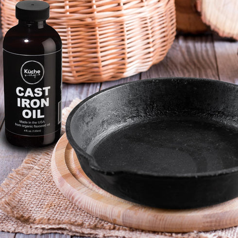 Organic Cast Iron Oil & Conditioner, Non-Stick Seasoning for All Cast Iron Cookware, 120ml Flaxseed Oil