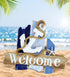 CoTa Global Atlantic Anchor Welcome Nautical Decor Sign - Beach Decor for Wall, White and Blue Starfish