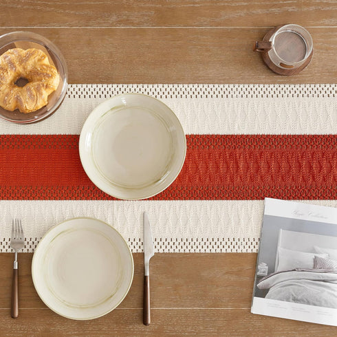 14 90 Inch 90 Inches ZeeMart Macrame Style Bicolor Stitching Table Runner, x Orange/Ivory, Boho Burnt Orange Fall Table