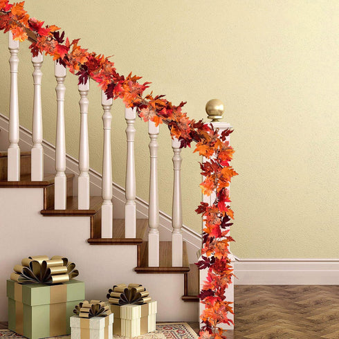 2 Pack Artificial Fall Maple Leaf Garland, Autumn Hanging Vines for Indoor Outdoor Wedding Thanksgiving Decor