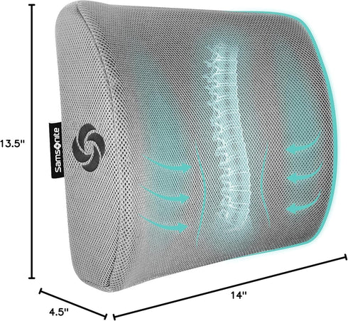 SAMSONITE Lumbar Support Pillow for Office Chair and Car Seat, Memory Foam, Gray