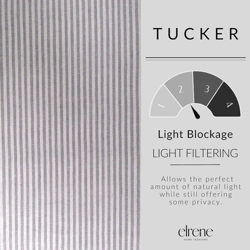 Elrene Home Fashions Tucker Ticking Stripe Tier Window Curtains - 30" x 36", Set of 2, Gray