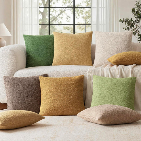 Pack 2 Cozy 12x20 Inch Foindtower of Textured Boucle Throw Pillow Covers Accent Solid Decorative Lumbar Pillow Cases