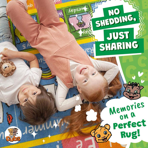 3x5 KC Cubs ABC Alphabet, Seasons, Months & Days Rug Educational Play Mat Carpet for Kids, Toddlers, Nursery
