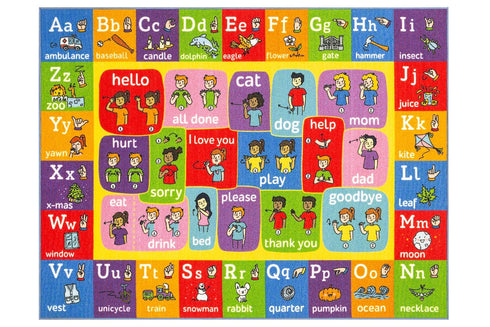 KC Cubs 3x5 ABC Alphabet ASL Sign Language Rug Educational Non-Slip Carpet