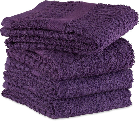 DII Basic Terry Collection Waffle Dishtowel Set, Solid Eggplant, 15x26, 4 Piece
