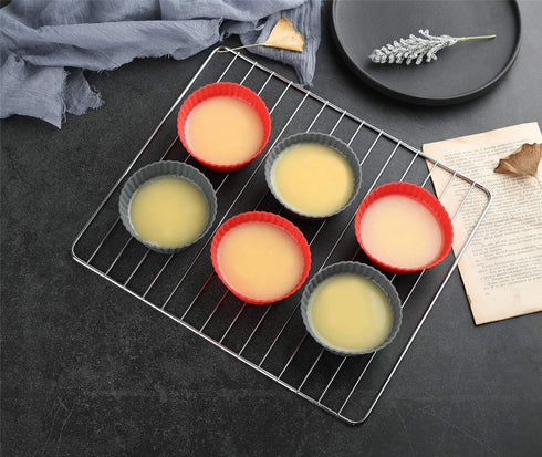 12 Pack Reusable Nonstick Jumbo Silicone Baking Cups, Round Cupcake and Muffin Liners, 3.8 Inch, Red and Gray