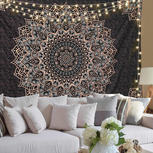 Edeesky Black Mandala Tapestry Wall Hanging, Psychedelic Aesthetic Indian Hippie Decor for Bedroom, Living Room