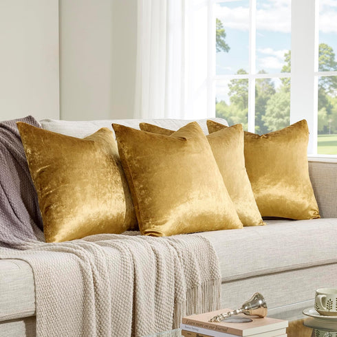 GIGIZAZA Velvet Gold Pillow Covers 18x18, Pack of 4, Decorative Throw Pillow Soft Covers for Living Room