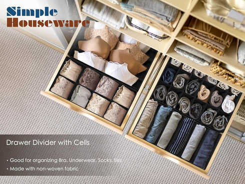 Simple Houseware 4-Pack Drawer Organizer Set, Foldable Non-Woven Storage Boxes for Underwear, Socks, Black