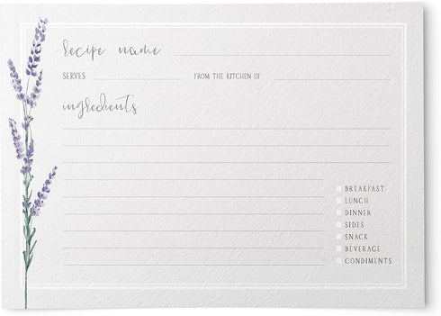 Vintage Lavender Flowers Recipe Cards, Set of 50 - Rustic Elegance for Culinary Creations (4x6 in. - Rectangle)