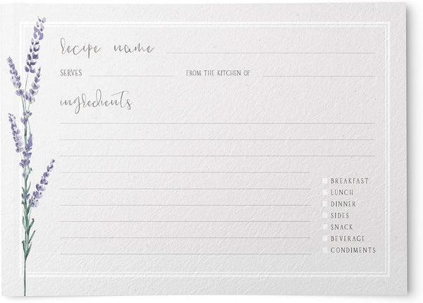 Vintage Lavender Flowers Recipe Cards, Set of 50 - Rustic Elegance for Culinary Creations (4x6 in. - Rectangle)