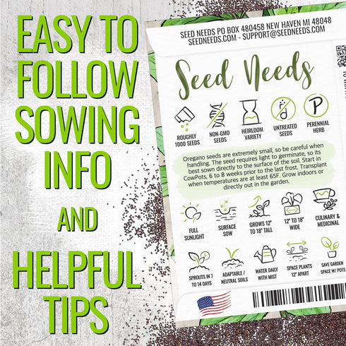 (1 Pack) Seed Needs Oregano Seeds for Planting Italian Herbs - Non-GMO Heirloom & Untreated Culinary Herb Seed - Grow