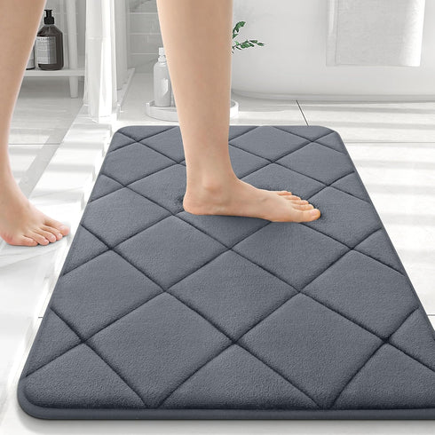OLANLY Memory Foam Bath Mat 36x24, Ultra Soft & Absorbent Machine Washable Bathroom Rug in Dark Grey