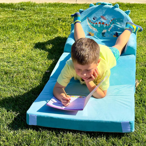 Cozy Dinosaur Kids Sofa Bed with Removable Washable Cover & Magic-Tape Backrest Foldable Toddler Chair, Crystal Velvet