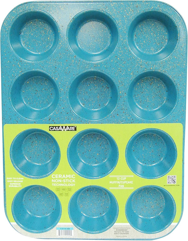 casaWare 12 Cup Muffin Pan, NonStick Ceramic Coated (Blue Granite)