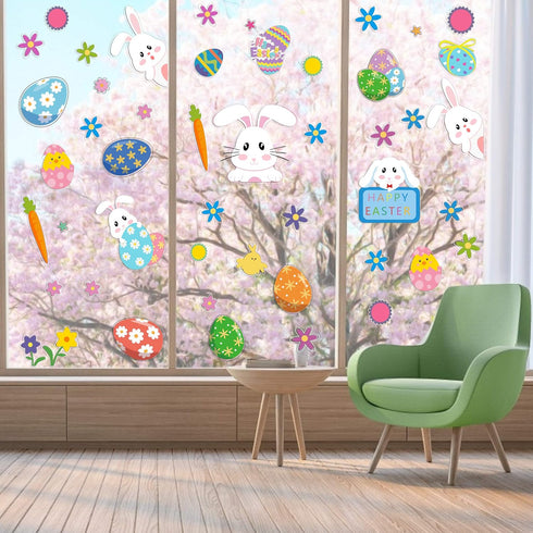 CCINEE Cute Easter Window Cling Stickers, Bunny Easter Eggs Decals for Home Decoration (12 Sheets)