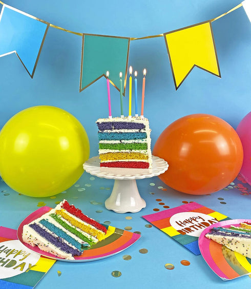 Talking Tables RAIN Happy Birthday Rainbow Shaped Plates, Pack of 12, 9" Width, Gold Foil and Mixed Colors