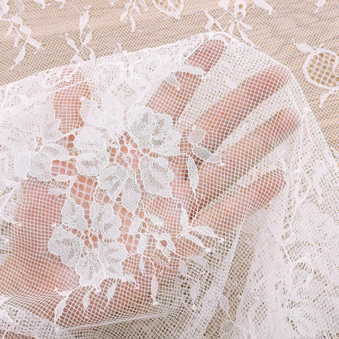 QueenDream White Lace Tablecloth, 60 x 120 Inches, Rectangular Vintage Embroidered Lace Fabric Overlay