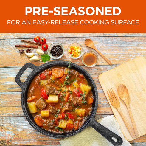 COMMERCIAL CHEF 2 Quart Cast Iron Saucepan, Dutch Oven with Lid and Looped Handle for Indoor & Outdoor Cooking