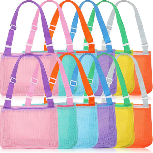 Saintrygo 12 Pack Mesh Beach Bag Shell Collecting Bag Bulk Beach Tote