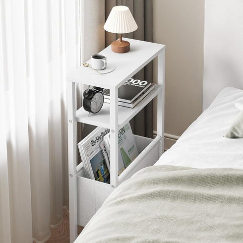 3 LET503W Narrow Side Table, Slim End Table with Magazine Rack, Bedside Table for Small Spaces, Tier Sofa Couch Table