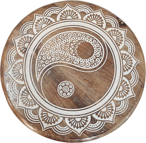 VANIYA CRAFTS Wooden Engraved Fold-able Side Table/End Table/Plant Stand/Stool for Living Room Bedroom Restaurant Kids