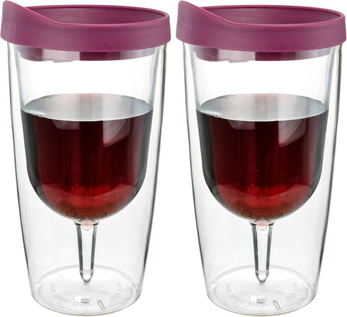 Southern Homewares 10oz Merlot Red Lid Wine Tumbler, 2-Pack, Insulated Double Wall Acrylic