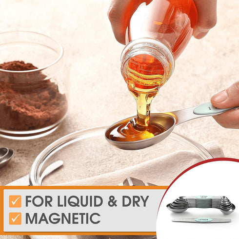 Spring Chef Stainless Steel Magnetic Measuring Spoons Set - 8 Nesting Metal Teaspoon & Tablespoon Kitchen Gadgets in