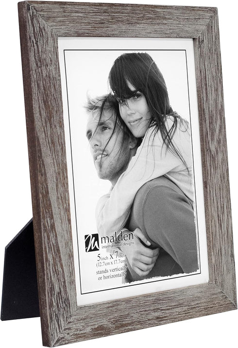 Malden International Designs Rustic Wood Picture Frame, 5x7, Linear, Rough Gray