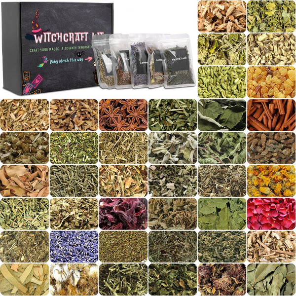 42Pcs Set Dried Herbs Witchcraft Supplies kit, Witchy Herbs and Flowers Gift