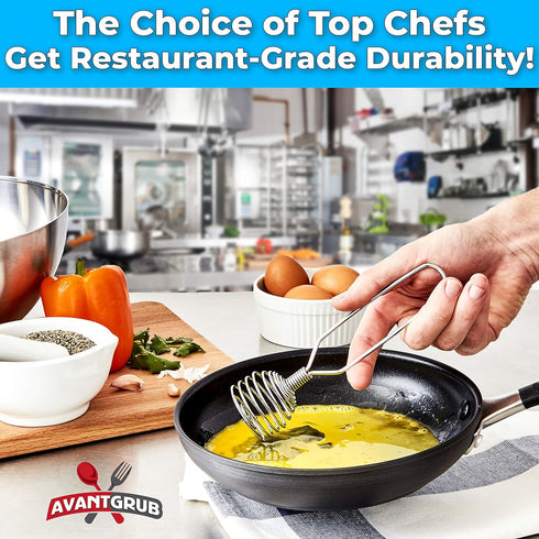 Chef Grade Extra Strong 8 Inch French Coil Whisk, Best Metal Galaxy Kitchen Whisk for Mixing Gravy