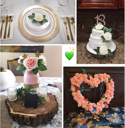 Meiliy 60pcs Bulk Artificial Greenery Rose Leaves for DIY Wedding Bouquets, Centerpieces, Party Decorations, Rose Vine
