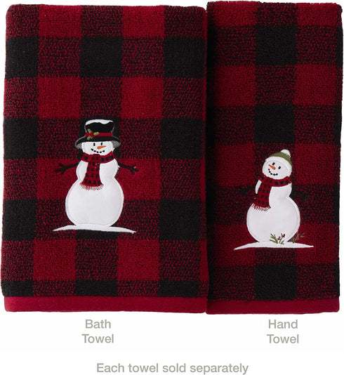 SKL Home Christmas/Gift Woodland Winter Snowman Bath Towel, Red